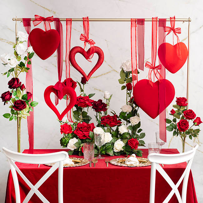 Hanging Love Heart - Dark Red Flocked 30cm