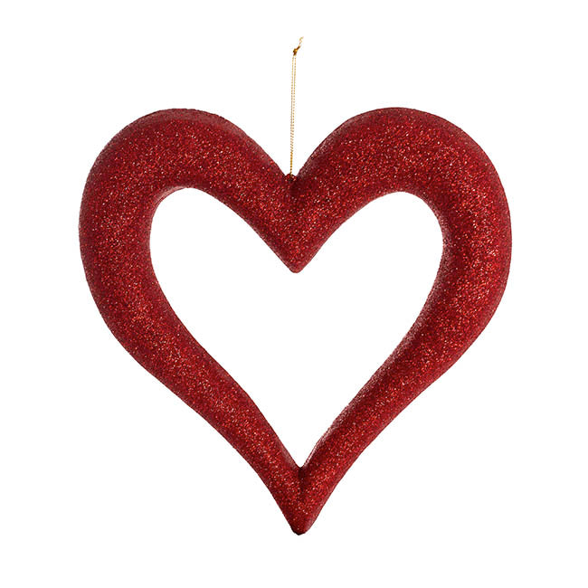 Hanging Love Heart Outline - Red Glitter 24cm