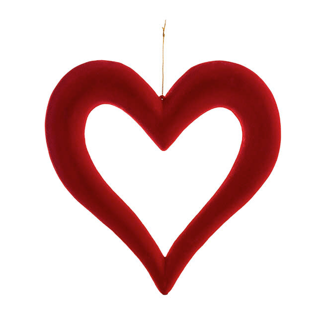 Hanging Love Heart Outline -Dark Red Flocked 24cm