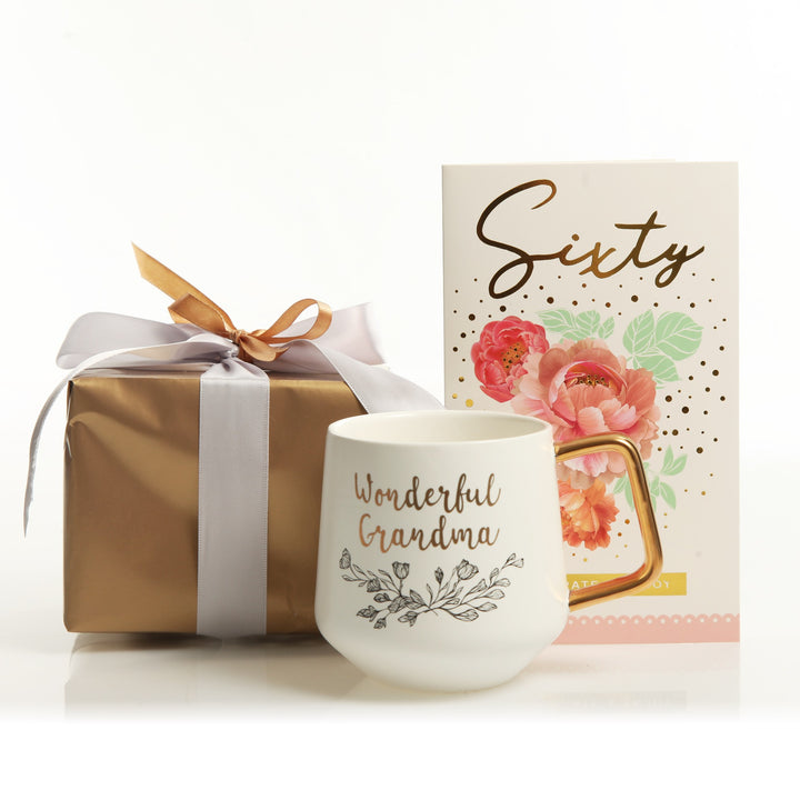 60th Birthday Card and Wrap Rose Gold Flowers