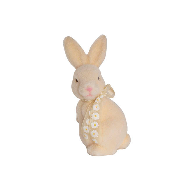 Cream Flocked Bunny- Daisy Bow