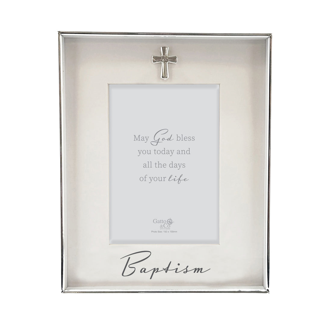 Baptism Keepsake Photo Frame with Silver Cross Charm 6x4in