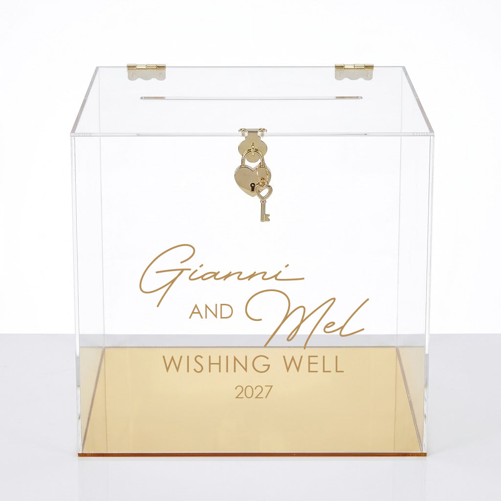Personalised Acrylic Wedding Wishing Well Box - Gold Base