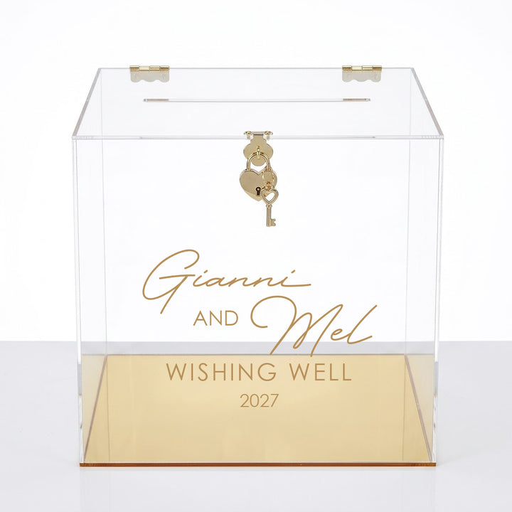 Personalised Acrylic Wedding Wishing Well Box - Gold Base