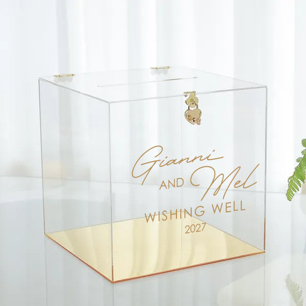 Personalised Acrylic Wedding Wishing Well Box - Gold Base