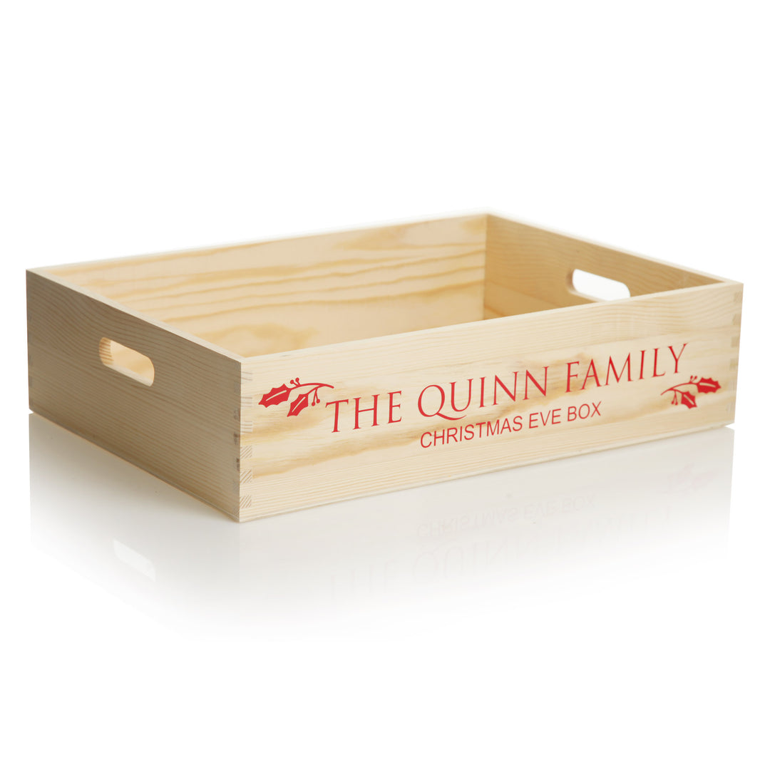 Personalised Christmas Eve Wooden Crate - Holly Design