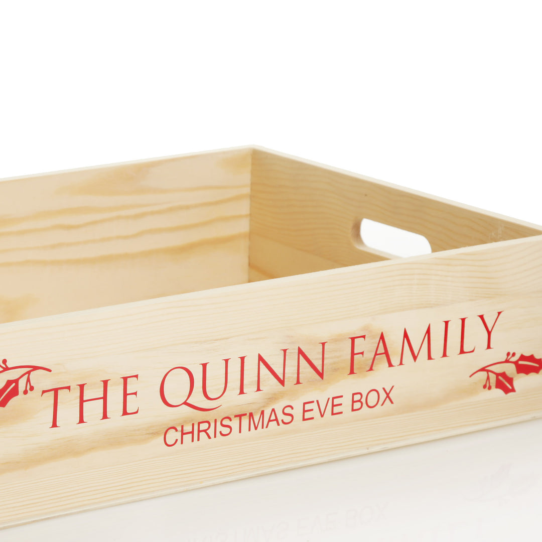 Personalised Christmas Eve Wooden Crate - Holly Design