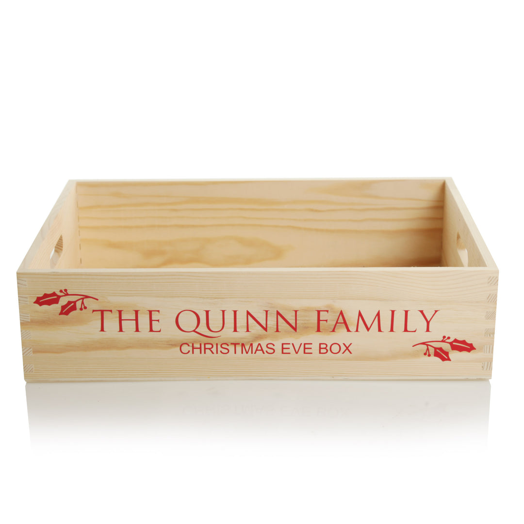 Personalised Christmas Eve Wooden Crate - Holly Design