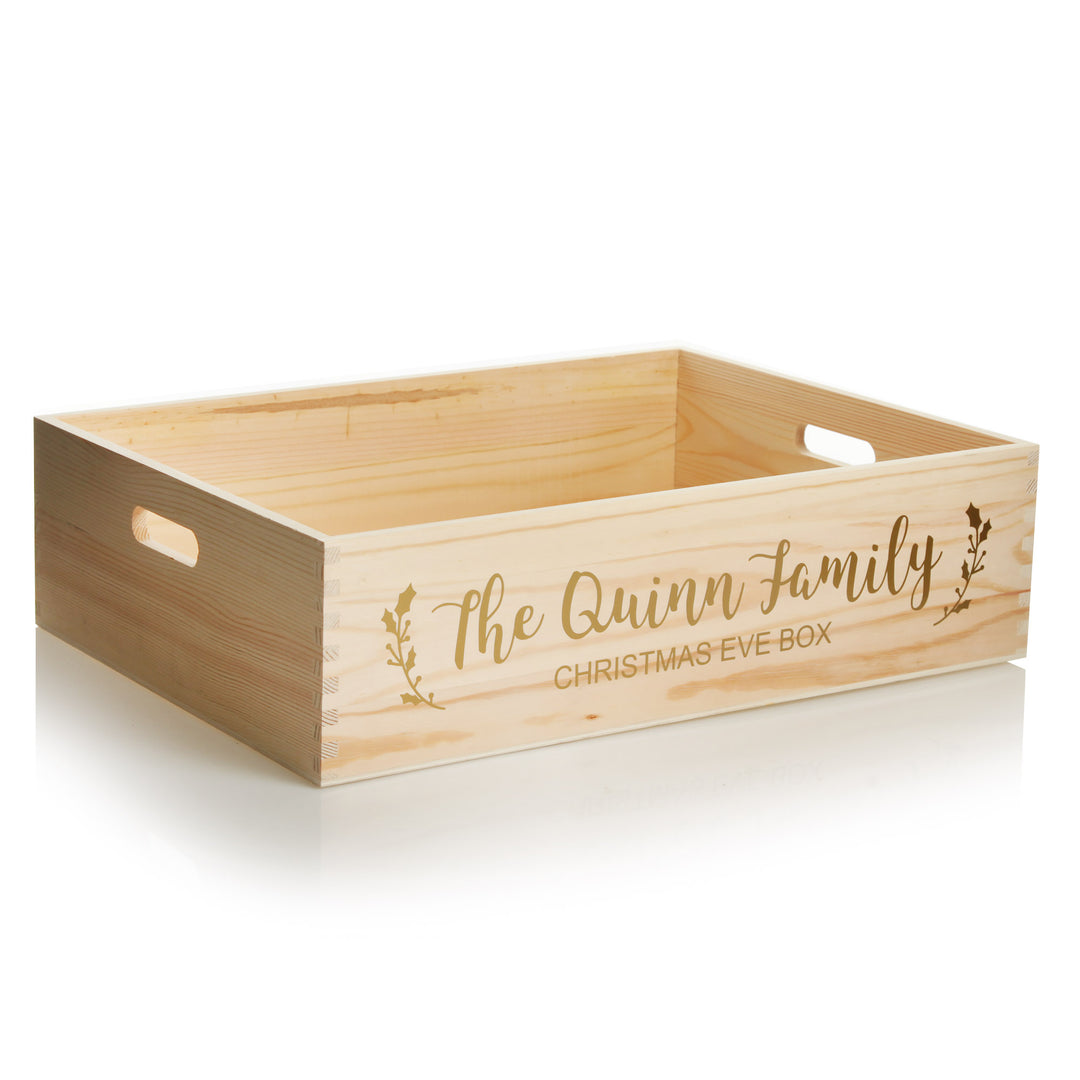 Personalised Christmas Eve Wooden Crate - Wreath Design