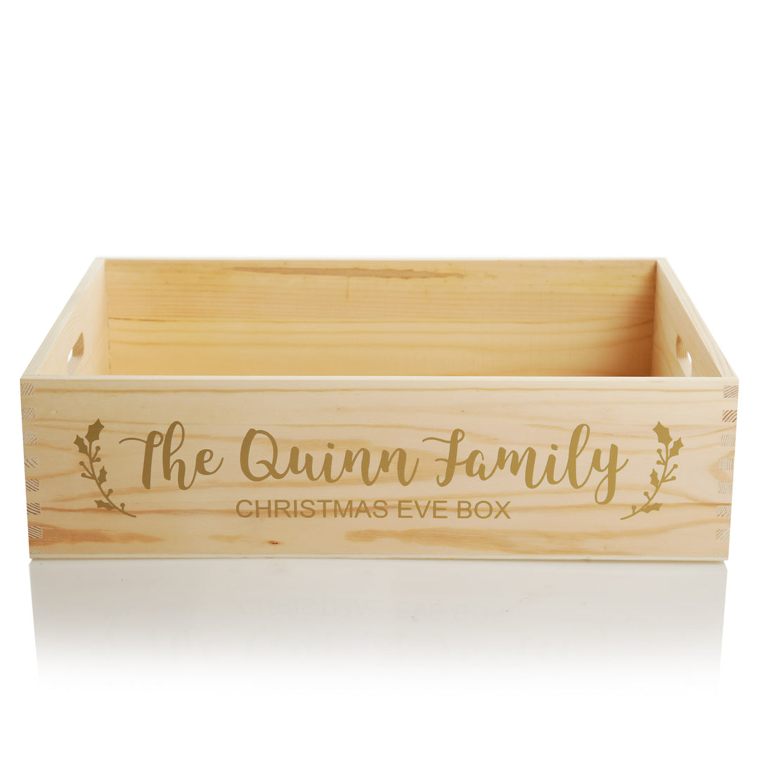 Personalised Christmas Eve Wooden Crate - Wreath Design