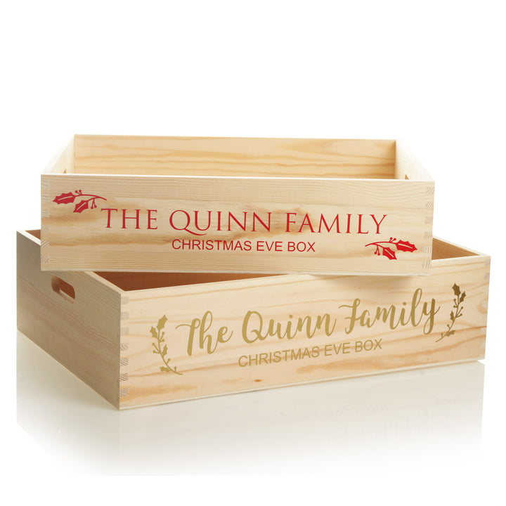 Personalised Christmas Eve Wooden Crate - Wreath Design