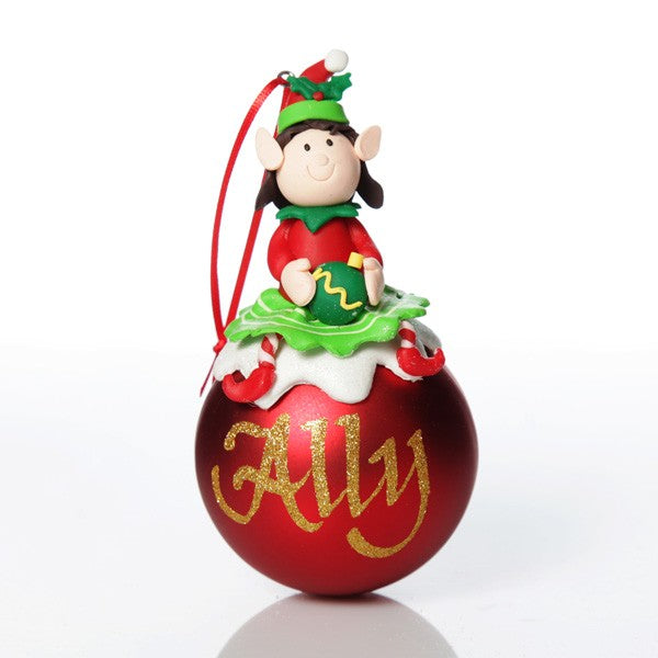 Red Girl Elf Christmas Character Bauble