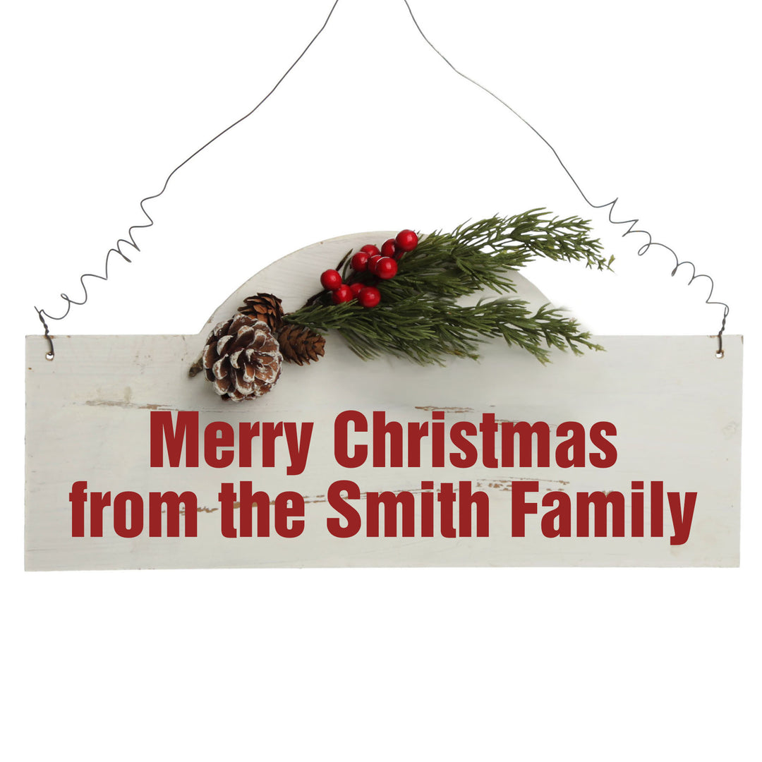 Personalised Arched Country Christmas Wood Plaque with Red Berry