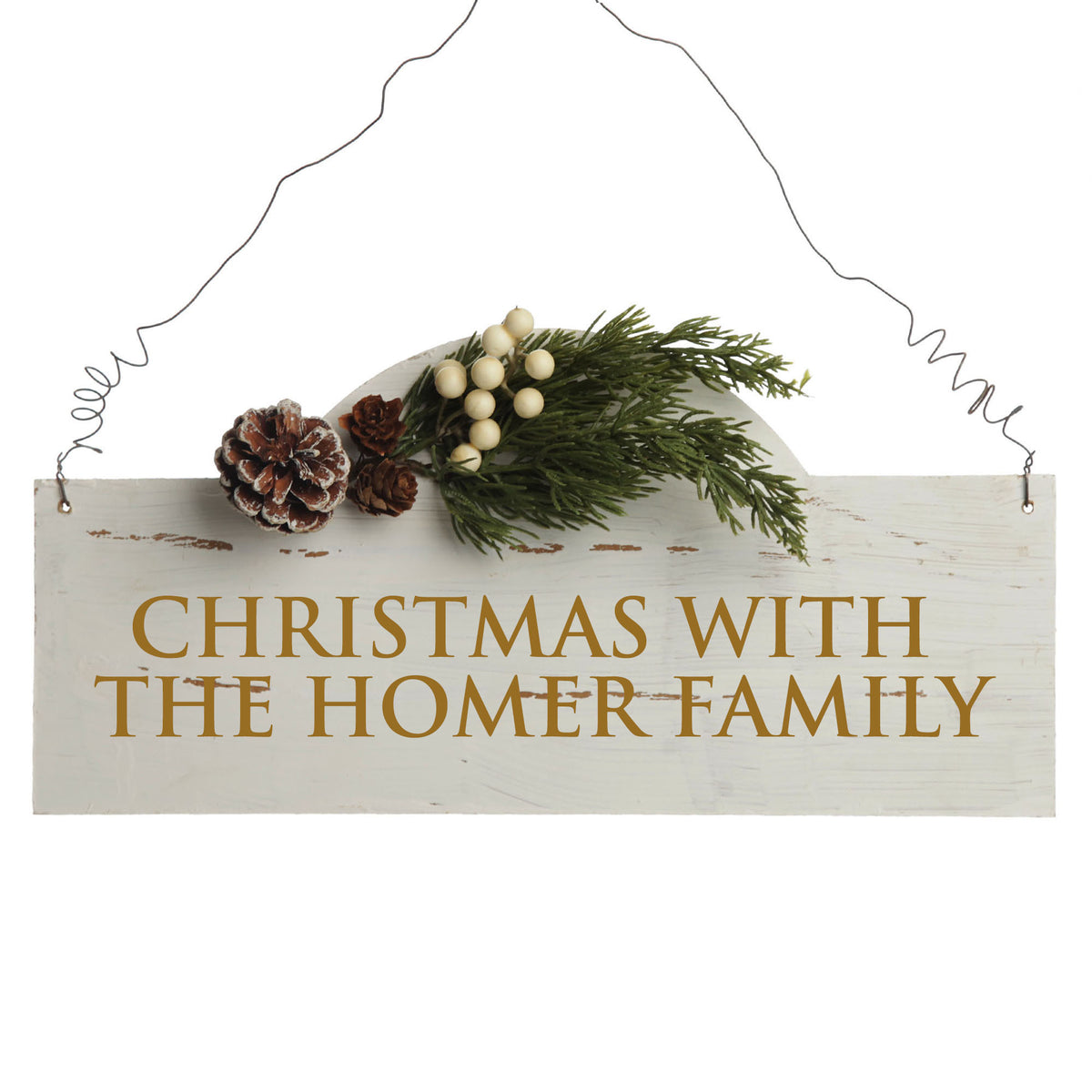 Personalised Arched Country Christmas Wood Plaque with White Berry