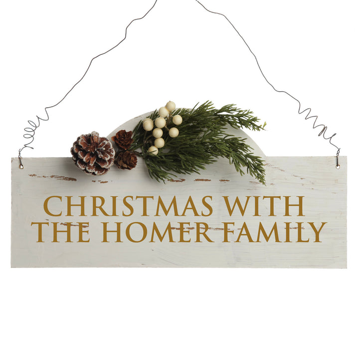 Personalised Arched Country Christmas Wood Plaque with White Berry