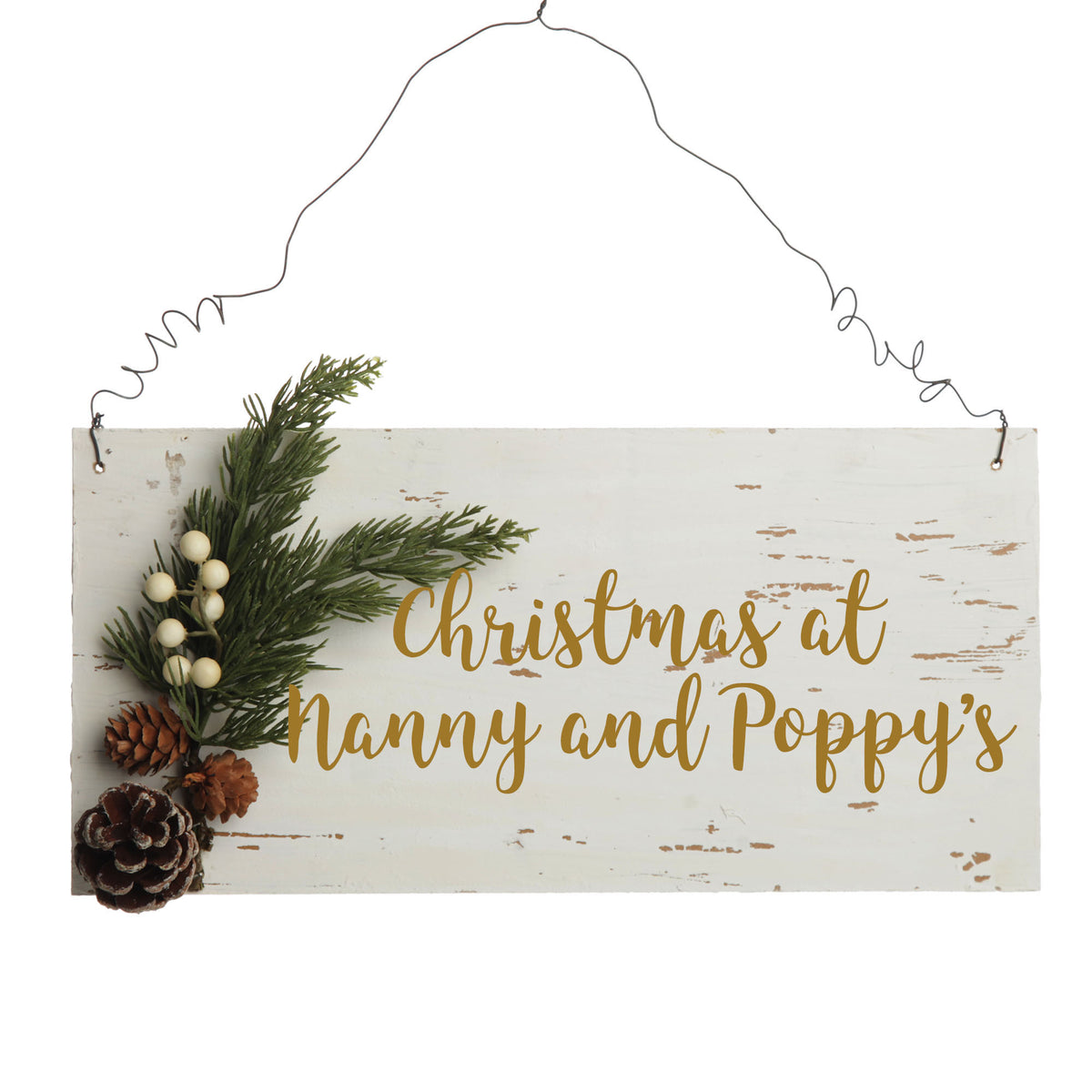 Personalised Country Christmas Wood Plaque with White Berry