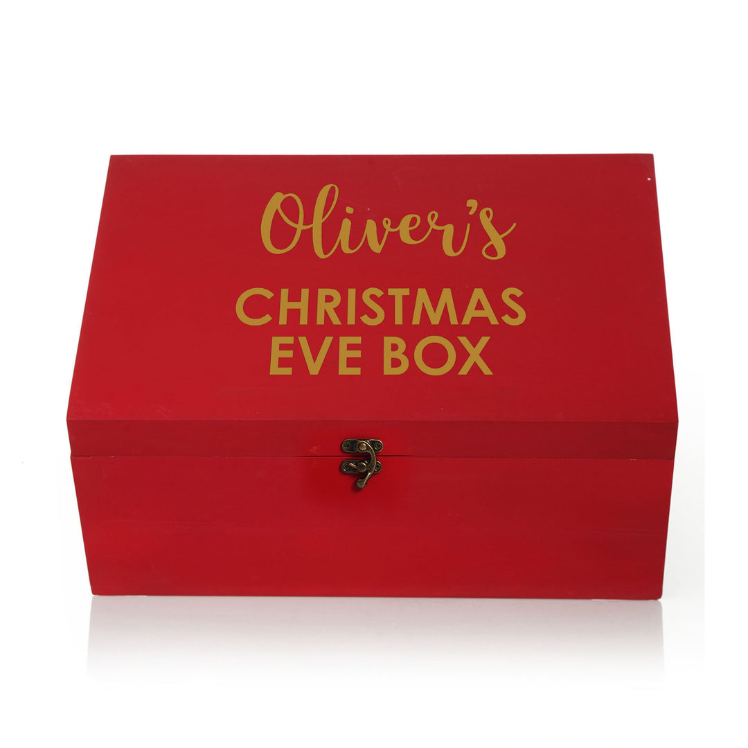 Personalised Red Wooden Christmas Eve Keepsake Box
