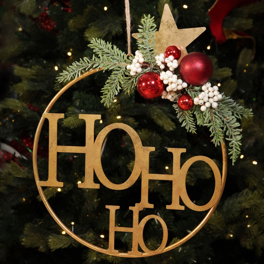 Ho Ho Ho Metal Hoop with Florals with Backround