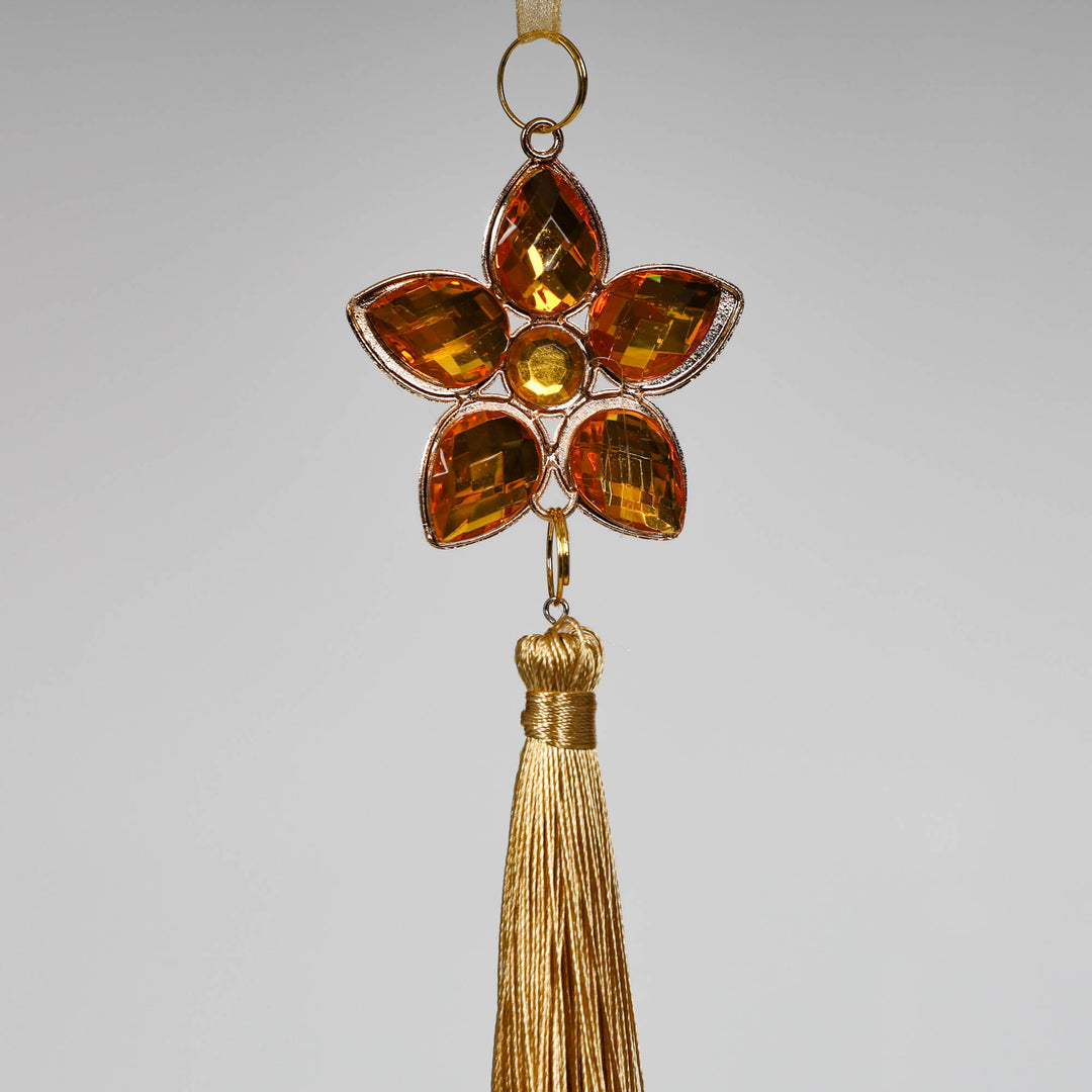 Amber and Pearl Flower Tassel Tree Decoration 20cm (L) - Set of 2