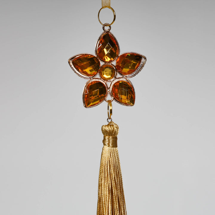 Amber and Pearl Flower Tassel Tree Decoration 20cm (L) - Set of 2