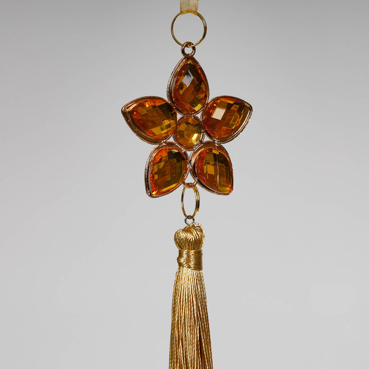 Amber and Pearl Flower Tassel Tree Decoration 20cm (L) - Set of 2