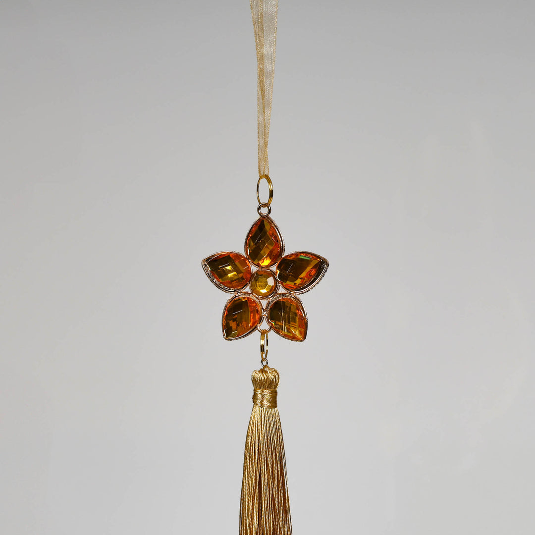 Amber and Pearl Flower Tassel Tree Decoration 20cm (L) - Set of 2