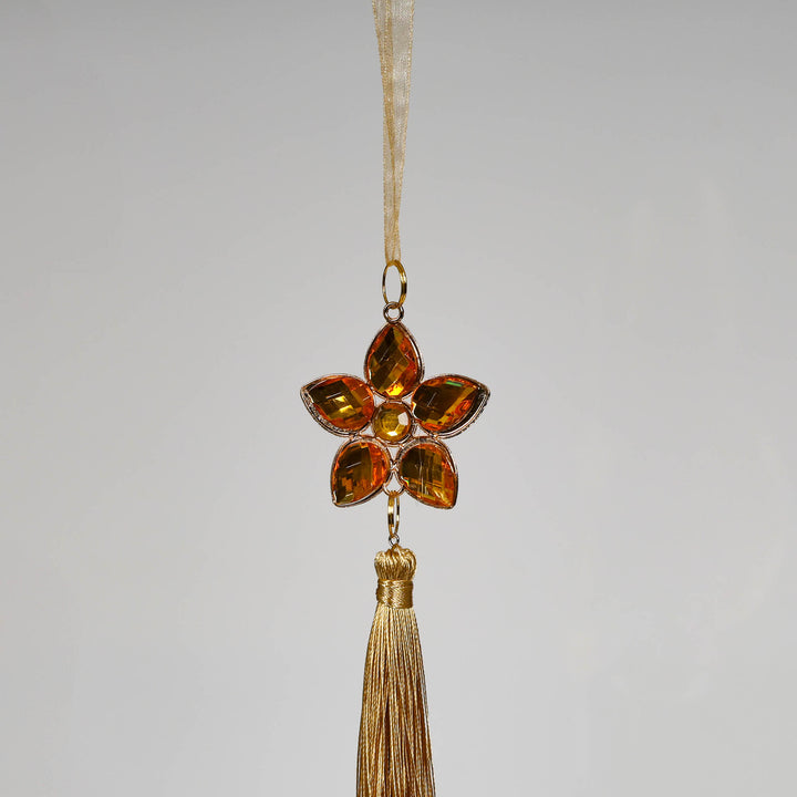 Amber and Pearl Flower Tassel Tree Decoration 20cm (L) - Set of 2