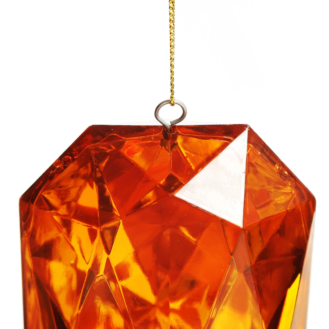 Amber Emerald Cut Gem Christmas Hanging Decoration