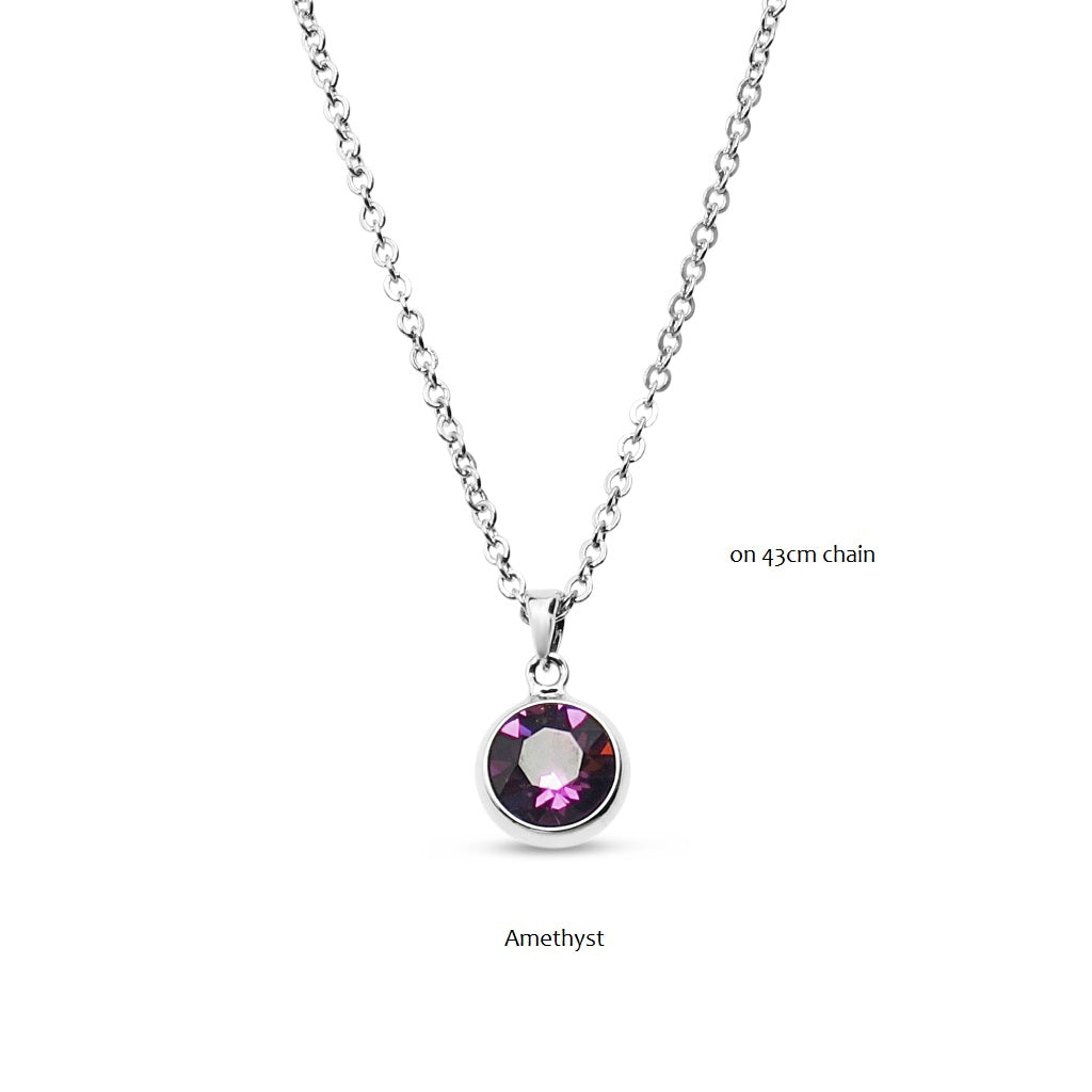 Amethyst Swarovski Stone in Rhodium - Chain Necklace