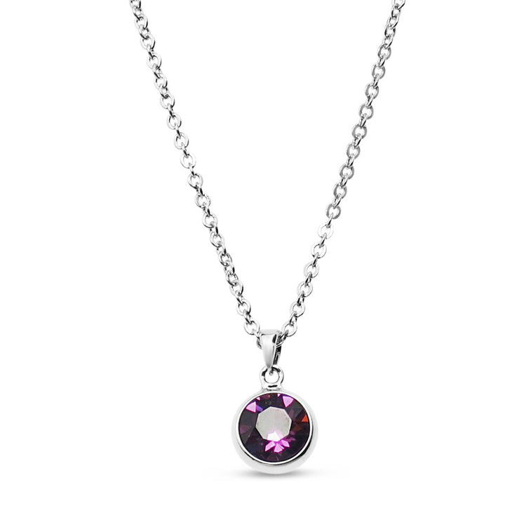 Amethyst Swarovski Stone in Rhodium - Chain Necklace