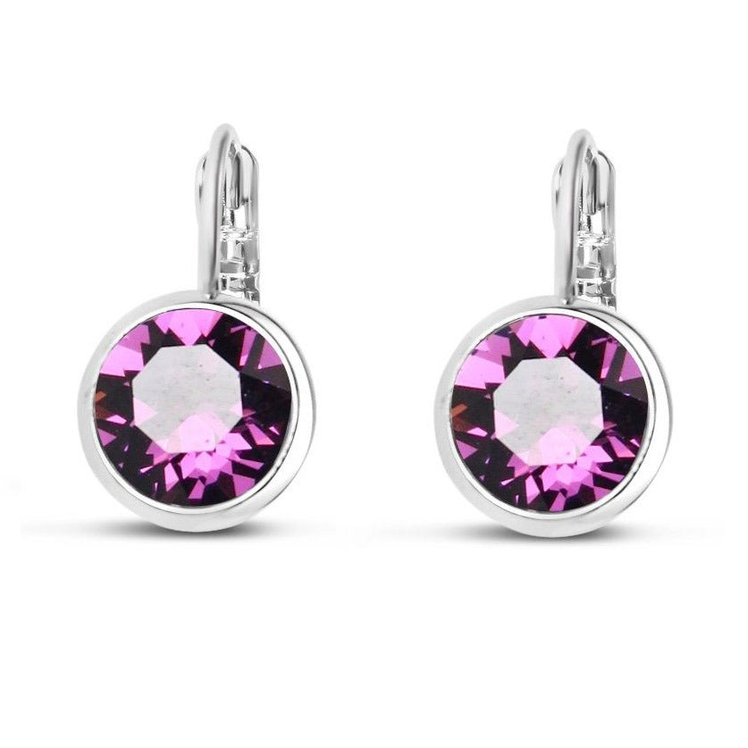 Amethyst Swarovski Stone in Rhodium French Clip Earrings