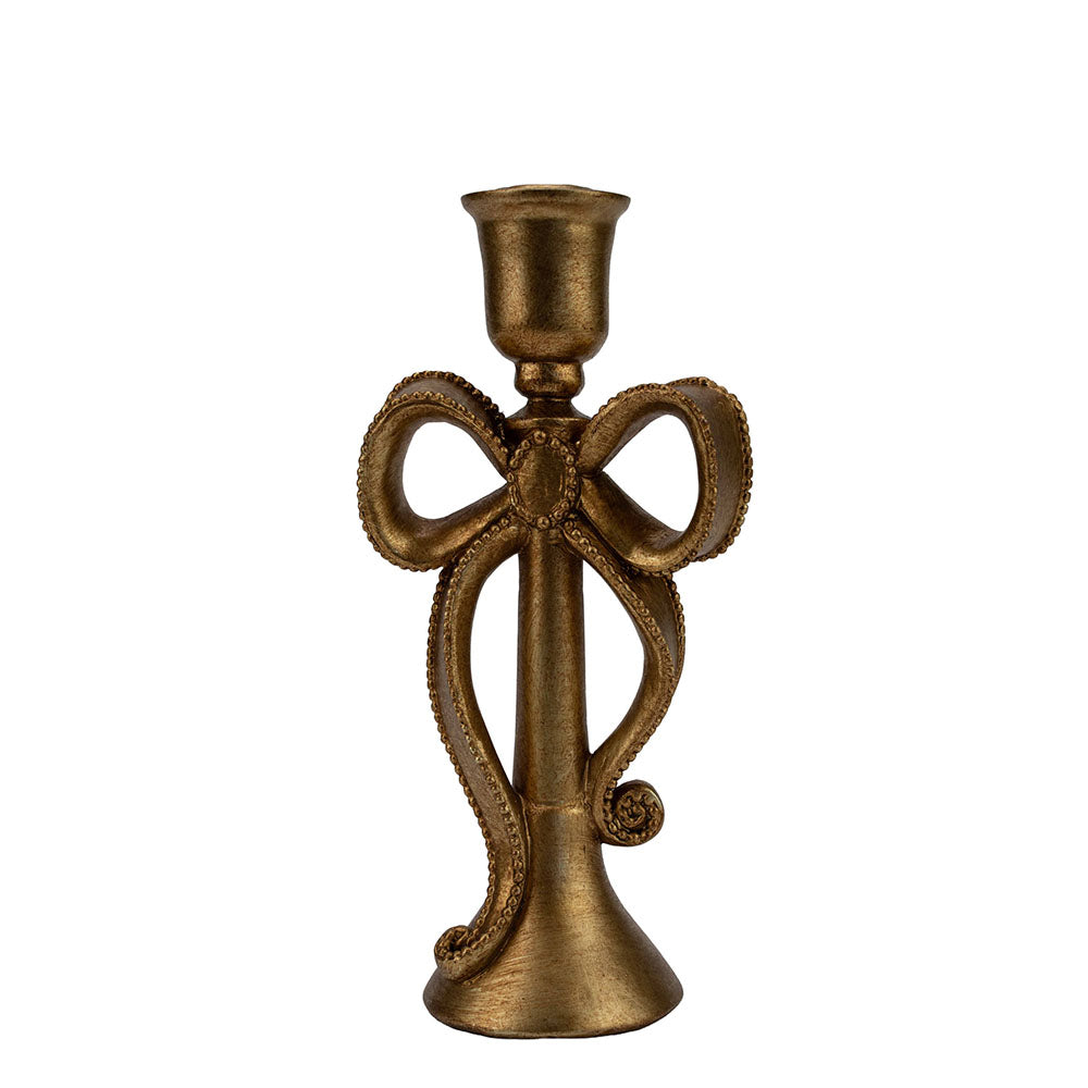 Antique Gold Bow Candle Holder - 21cm