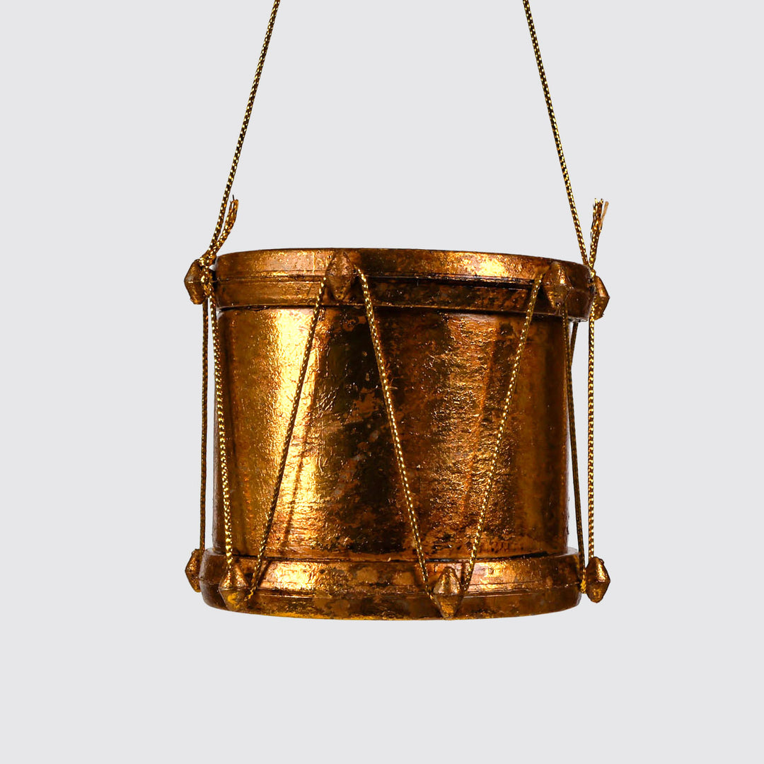 Antique Gold Hanging Drum Ornament 11cm (dia)
