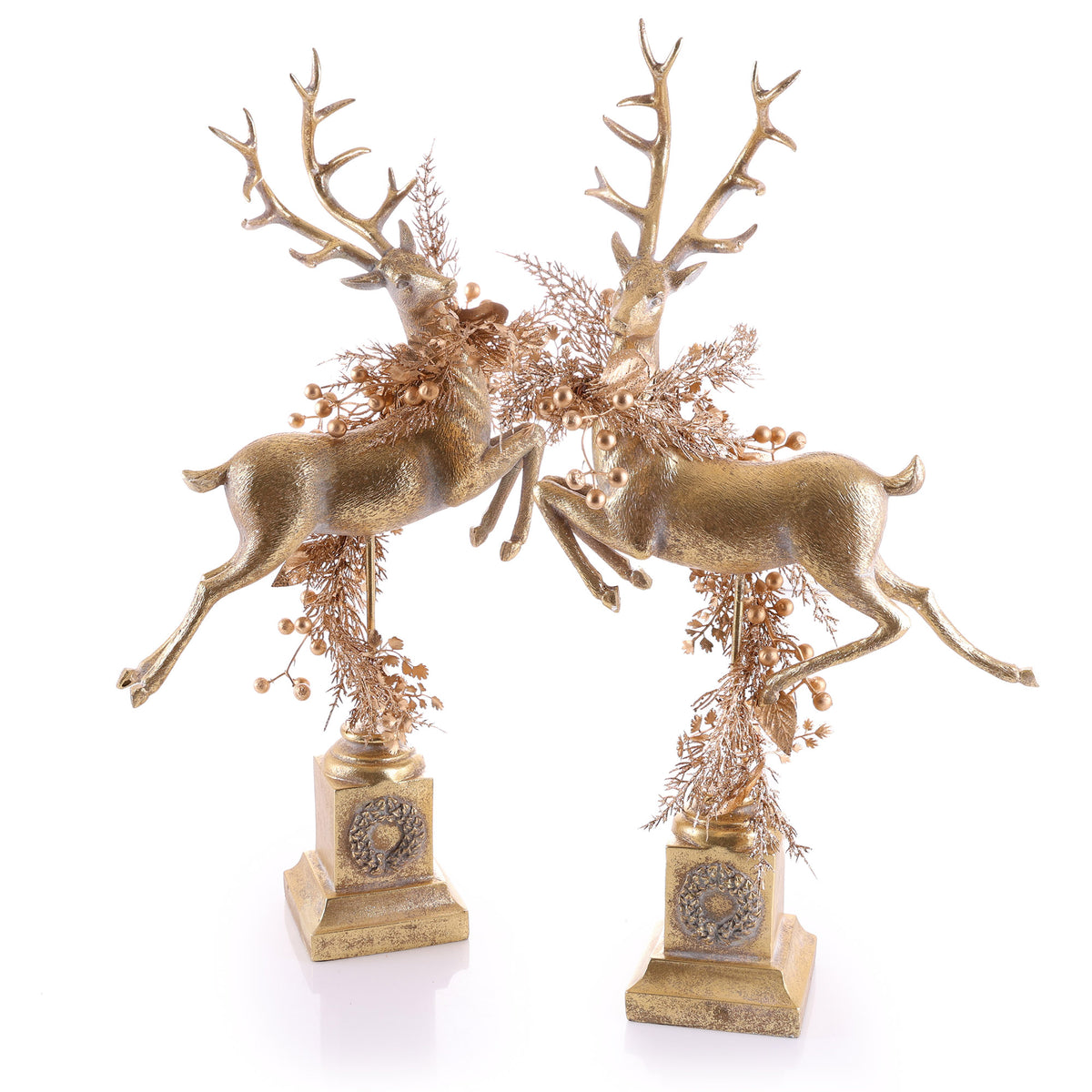 Antique Gold Leaping Reindeer Christmas Ornament Right Facing - 62cm(H)