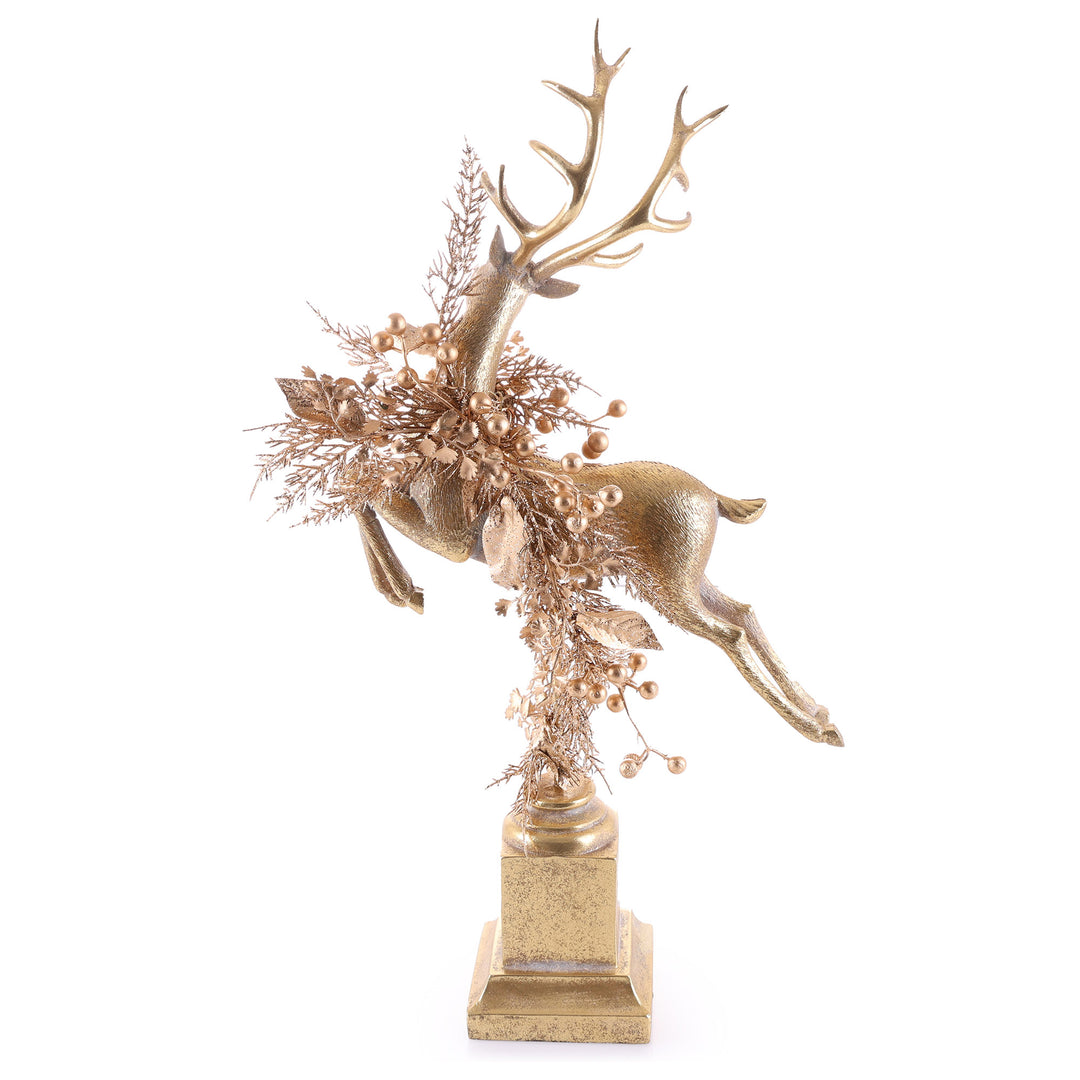 Antique Gold Leaping Reindeer Christmas Ornament Right Facing - 62cm(H)
