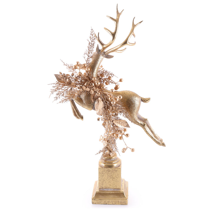 Antique Gold Leaping Reindeer Christmas Ornament Right Facing - 62cm(H)