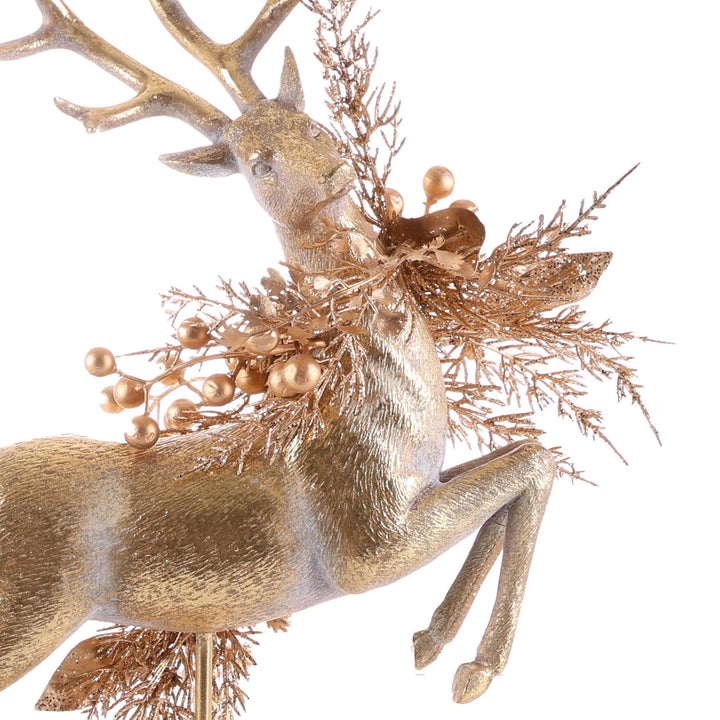 Antique Gold Leaping Reindeer Christmas Ornament Right Facing - 62cm(H)