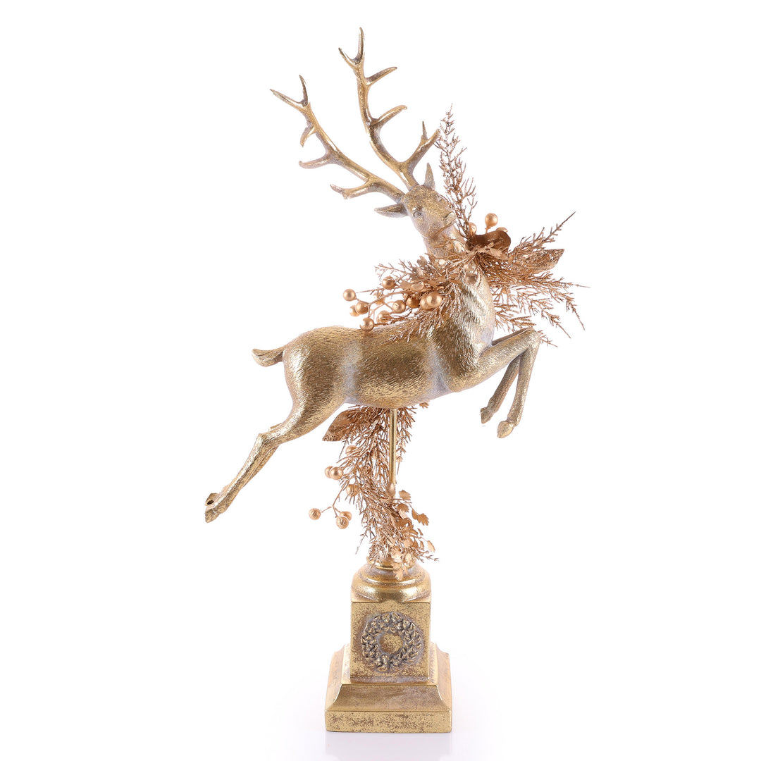 Antique Gold Leaping Reindeer Christmas Ornament Right Facing - 62cm(H)