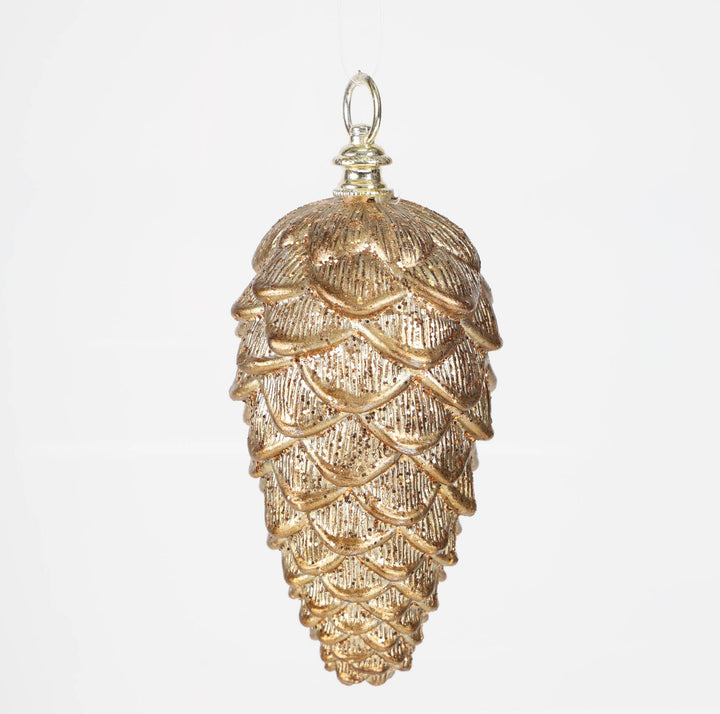 Antique Gold Pine Cone Hanging Decoration - 21cm