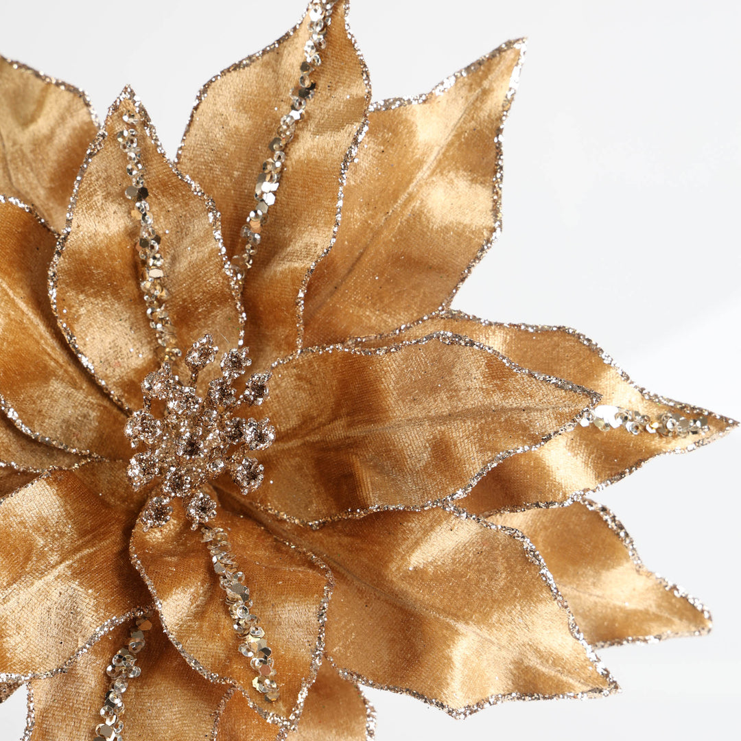 Antique Gold Poinsettia Stem with Sequin Detail - 30cm