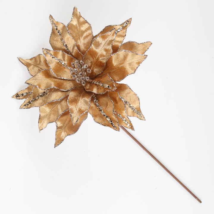 Antique Gold Poinsettia Stem with Sequin Detail - 30cm
