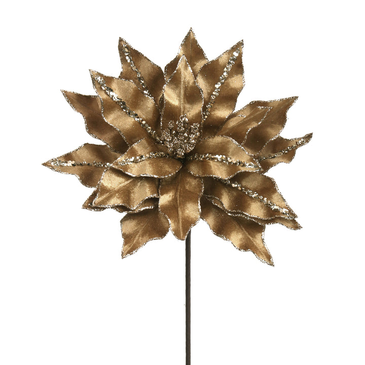 Antique Gold Poinsettia Stem with Sequin Detail - 30cm