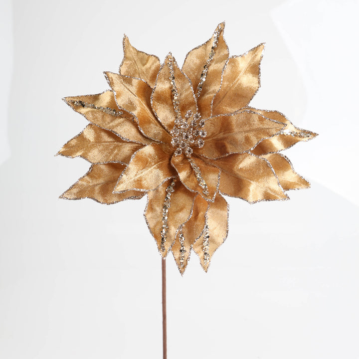 Antique Gold Poinsettia Stem with Sequin Detail - 30cm