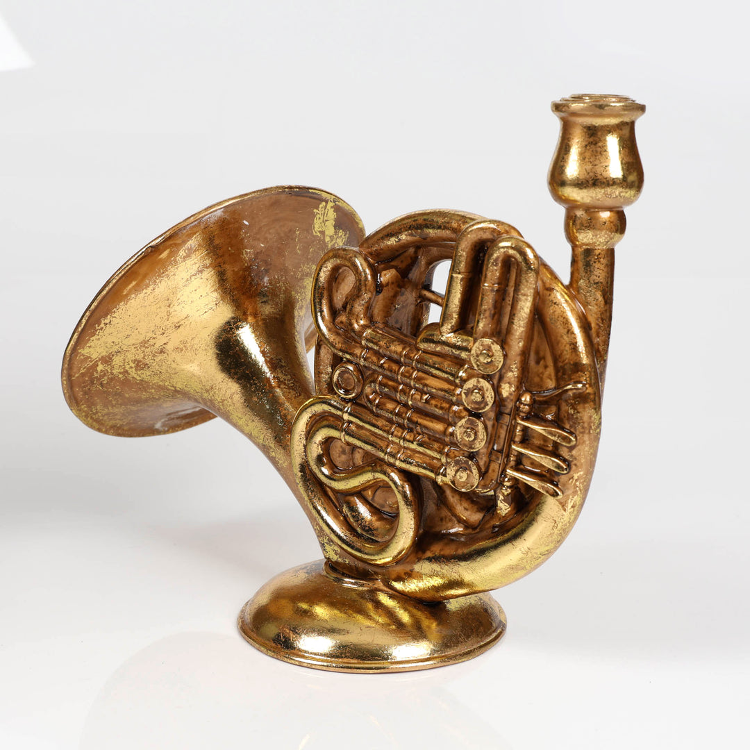 Antique Gold Resin French Horn Taper Candle Holder