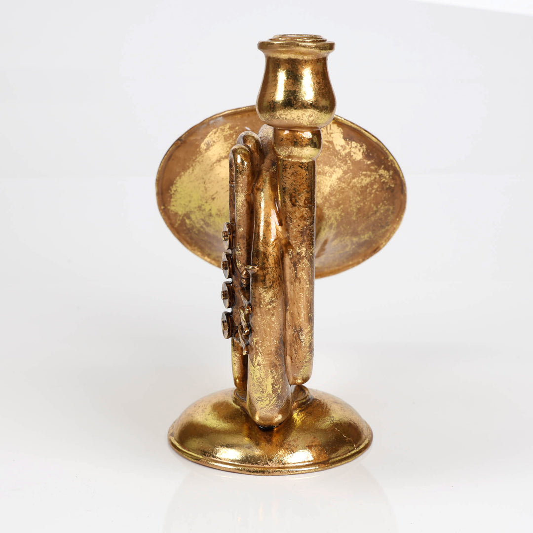 Antique Gold Resin French Horn Taper Candle Holder