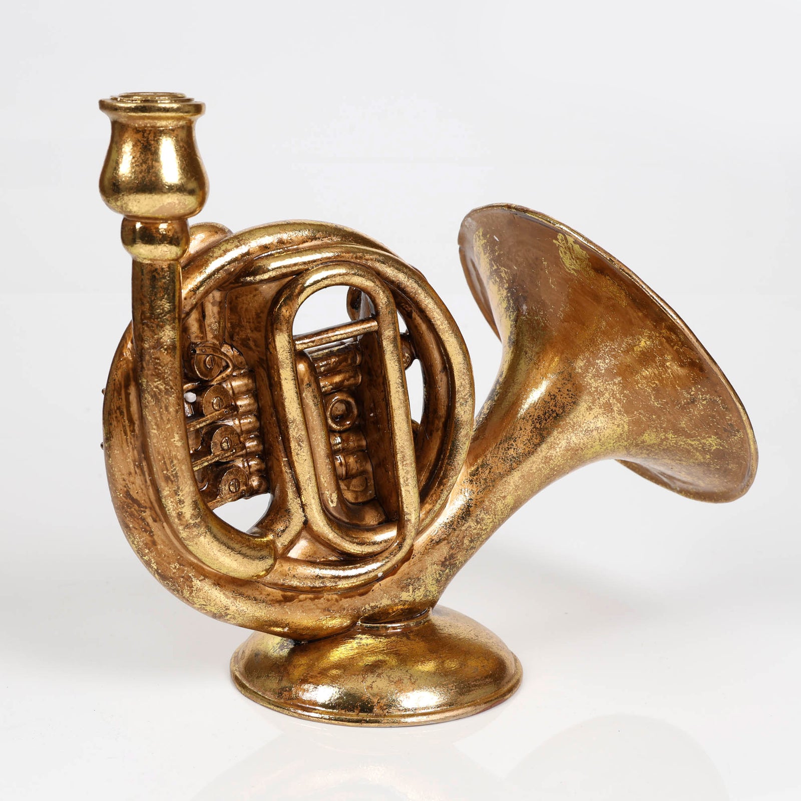 Antique Gold Resin French Horn Taper Candle Holder