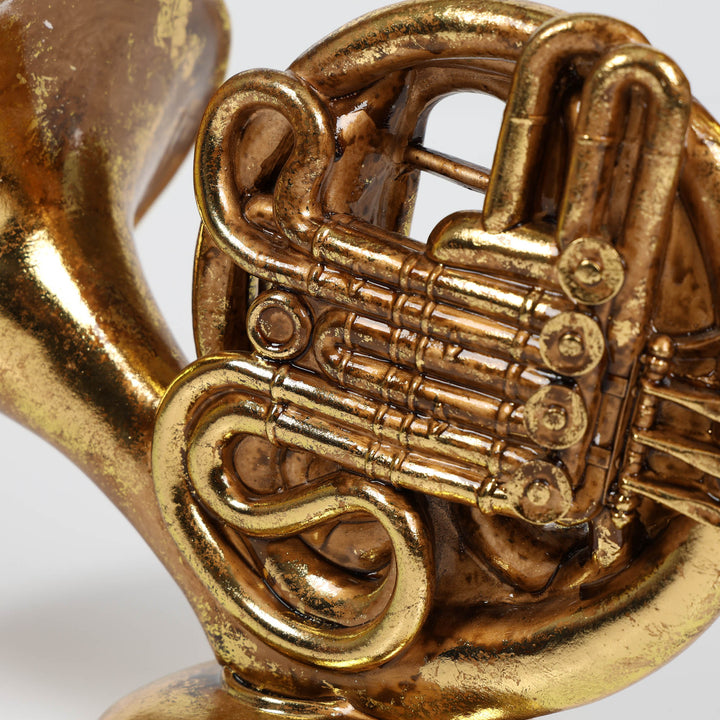 Antique Gold Resin French Horn Taper Candle Holder