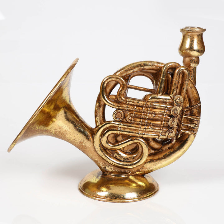 Antique Gold Resin French Horn Taper Candle Holder