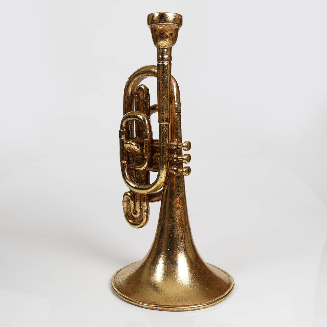 Antique Gold Resin Standing Trumpet Taper Candle Holder