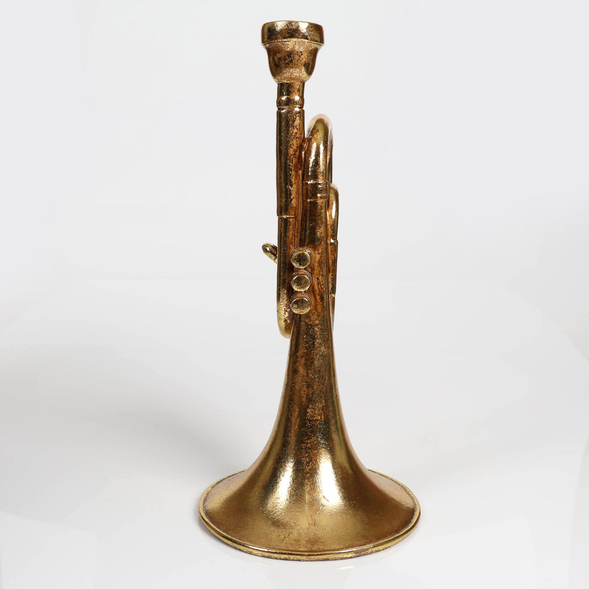 Antique Gold Resin Standing Trumpet Taper Candle Holder